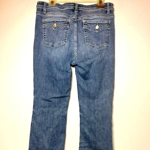 Judy Blue Distressed Flare Boot Cut Flap Button Pocket Blue Jeans Sz 13 - 31 - Picture 1 of 9